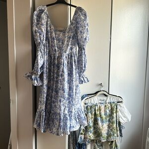 Caroline Constas Long Sleeve Blue White Dress